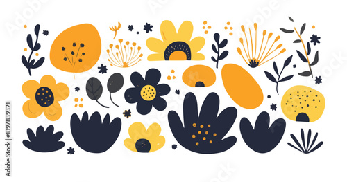 Abstrakte bunte Blumen und Blätter Muster auf transparentem Hintergrund