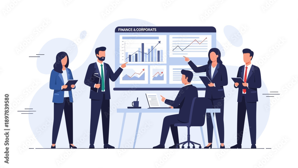 Obraz premium Business Team Analyzing Financial Data on Presentation Screen