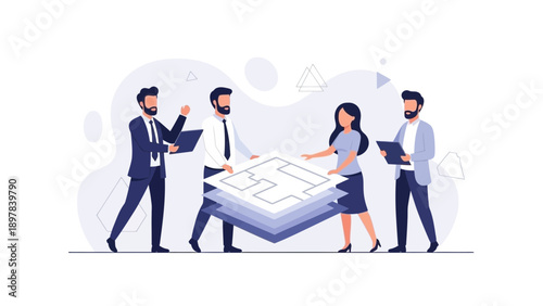 Teamwork designing architectural blueprint, business collaboration and planning concept