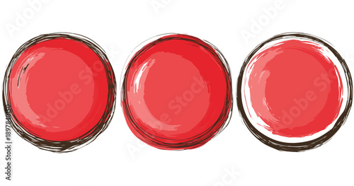 Drei handgezeichnete rote Kreise mit transparentem Hintergrund, einfach und modern.