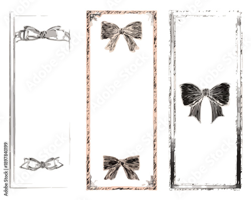 Drei zarte Schleifen-Designs auf transparentem Hintergrund, ideal für Einladungen und Dekorationen.