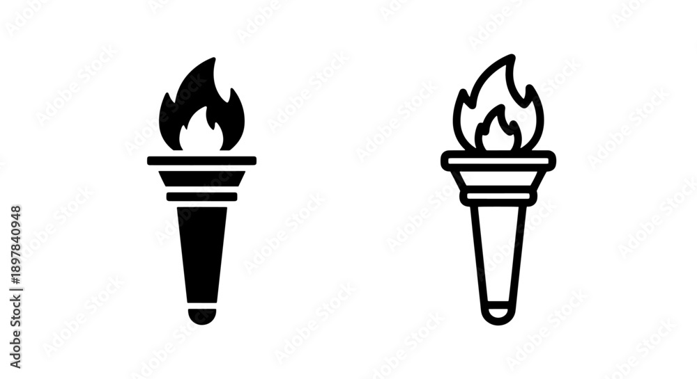 Obraz premium Olympic Torch Flame Icon Set Representing Competition, Success, and International Spirit