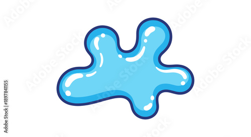 Cartoon blue glue spill forming a unique blotch shape, isolated on a clean white background with a playful and glossy appearance