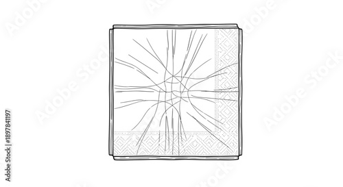 Creased napkin isolated on a white background with intricate folding patterns and sharp lines, showcasing texture and symmetry in a minimalist style