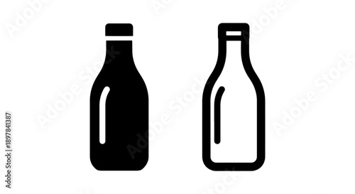 Sleek Black Solid and Outline Glass Bottle Icons for Minimalist Product Display