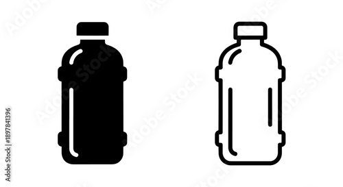 Wide Neck Black Solid and Outline Bottle Icons for Food and Beverage Packaging