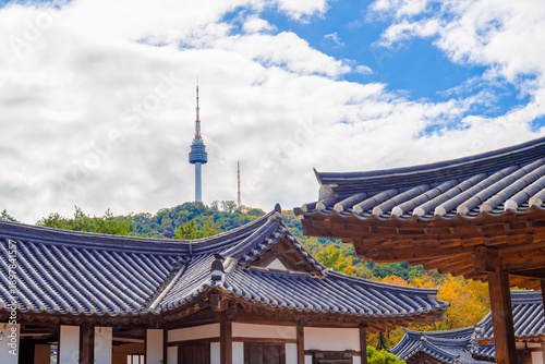 Obraz na plátně panoramic, tourist attractions in the city park of seoul City, Asia business concept image, panoramic modern cityscape building in korea