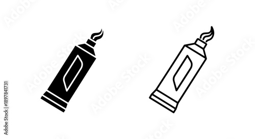 Tilted Toothpaste Tube Outline and Solid Icon with Paste for Dental Hygiene