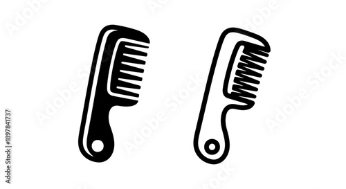 Classic Hair Comb Outline and Solid Icon with Handle for Personal Grooming