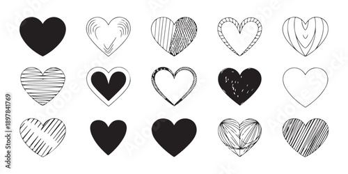 Black heart icons vector pack. versatile love symbols for diverse graphic design projects