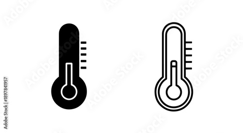Fever Thermometer with Markings Icon Set - Clinical Temperature Check Vector Symbol