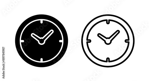 Simple Analog Clock Icon Set - Time Tracking and Efficiency Vector Graphic