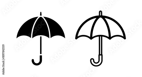 Stylish Umbrella Icon with Straight Handle: Weather Protection, Rain Gear, and Shelter Symbol