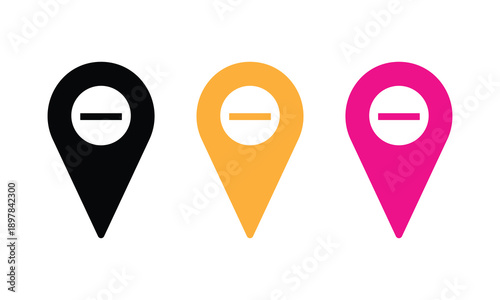 Set of map pin icons with minus symbol. set of colorful pointers
