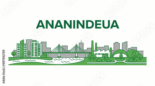 Ananindeua Brazil city skyline and river vector illustration