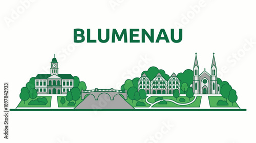 Blumenau city skyline with famous landmarks vector illustration