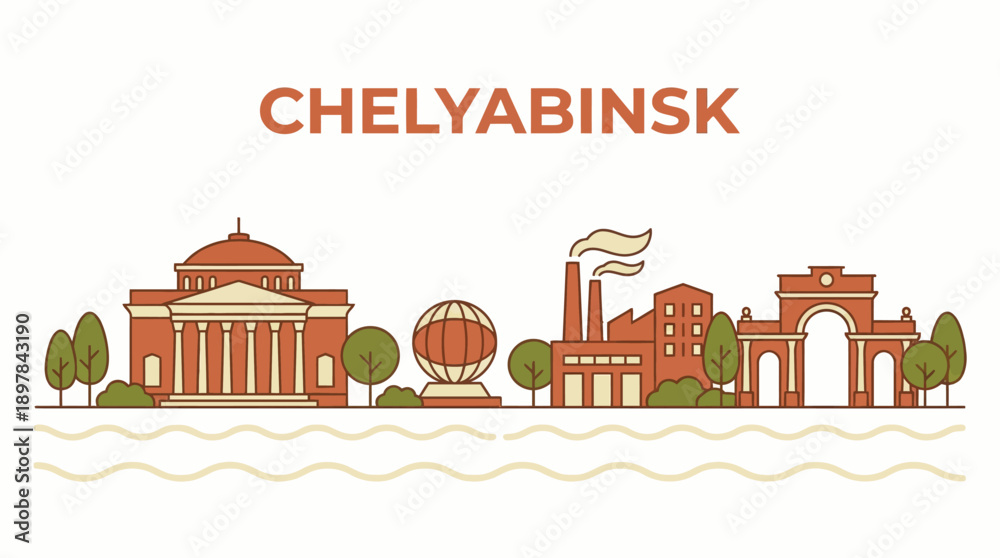 Fototapeta premium Chelyabinsk city skyline with industrial landmarks vector illustration