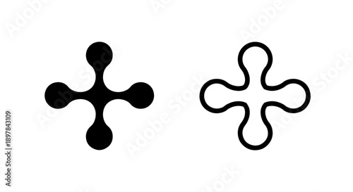 Abstract Plus Sign Icon Set with Rounded Shapes for Addition or Connection