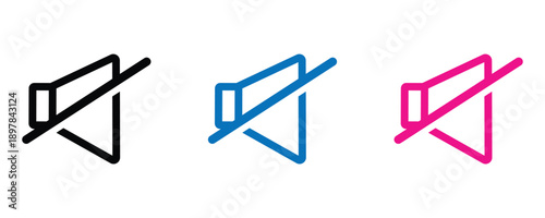 Mute icon set sound off speaker symbol. Mute sound wave icon