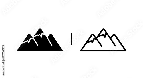 Minimalist Mountain Range Icons with Snowy Peaks for Outdoor Navigation