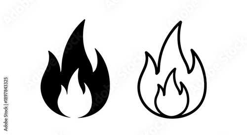 Modern Black Fire Flame Icon with Outline for Hot, Warning, and Burning Concepts