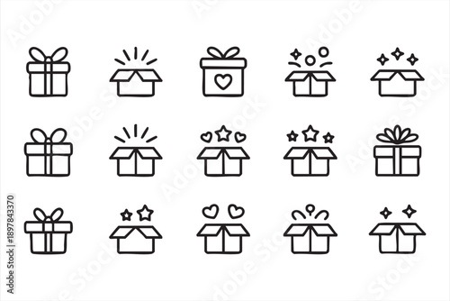 Present and Reward Box Line Icons Black and White