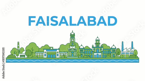 Faisalabad city skyline landmarks vector illustration