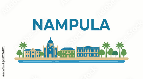 Nampula Mozambique city skyline with landmarks vector illustration