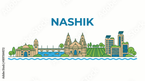 Wallpaper Mural Nashik India city skyline with landmarks flat vector illustration Torontodigital.ca