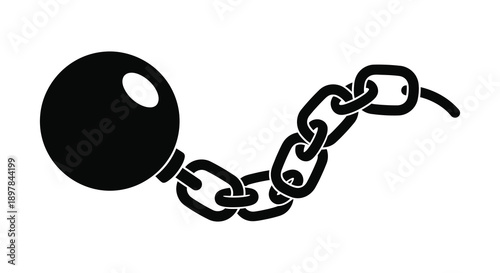 A stark black and white illustration depicts a heavy ball and chain symbolizing imprisonment and restriction high quality professional detailed