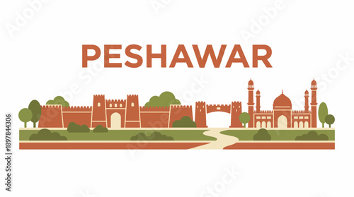 Peshawar city skyline and landmarks vector illustration
