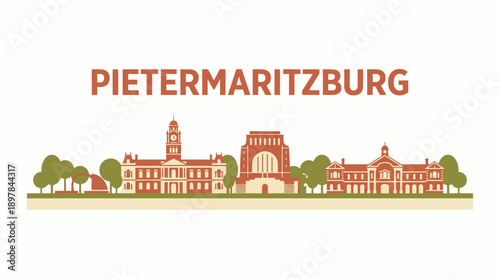 Pietermaritzburg city skyline and historical landmarks vector illustration