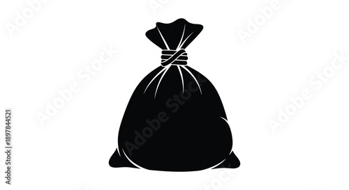 A simple black silhouette depicts a tightly closed sack or bag likely filled with contents high quality professional