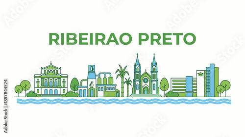 Ribeirao Preto skyline and landmarks vector illustration