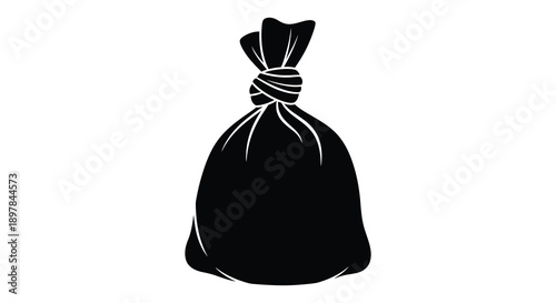 A stark black and white silhouette depicts a tied bag suggesting containment or a simple bundled object high quality professional