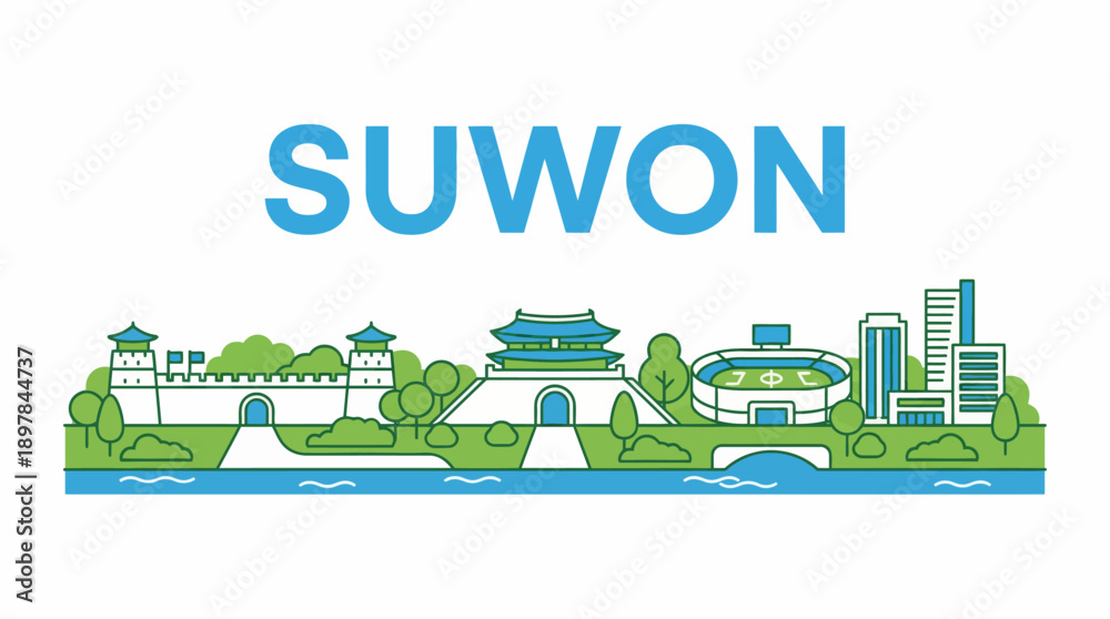 Fototapeta premium Suwon city landmarks and skyline vector illustration
