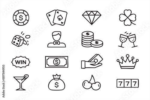 Money And Jackpot Gambling Symbol Set For Casino Design