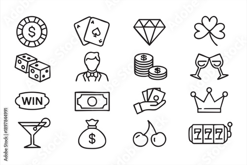 Casino Money And Luck Icons For Gaming And Marketing Projects