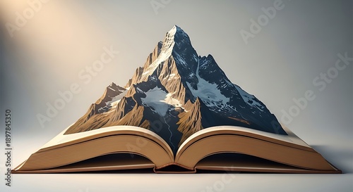 Mountain landscape emerging from an open book
