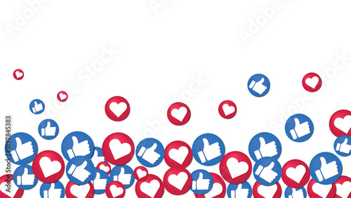 Social Media Like and Heart Reaction Icons Floating on White Background