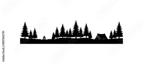 Camping Scene in Silhouette Forest