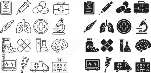 medical icons, healthcare icons, health icons, medicine icons, hospital icons, clinic icons, doctor icon, nurse icon, ambulance icon, emergency icon, medical cross, heart health, syringe icon, pills i