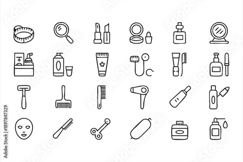 Minimal Skincare And Makeup Icons In Black Outline Style