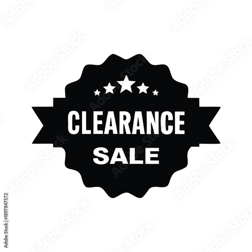 Prominent clearance sale banner silhouette vector illustration, A black and white clearance sale banner vector illustration with stars and ribbon design