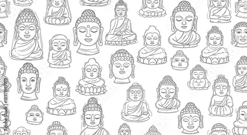 Buddha Heads Pattern, Symbolism, Art, Decorative Design, Modern Aesthetic