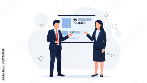 HR Policies Presentation: Business Meeting with Colleagues Discussing Guidelines