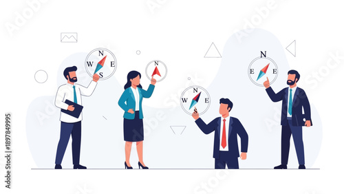 Business Team Navigating Challenges with Compasses