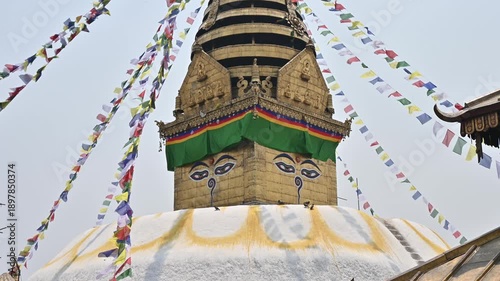 Footage of Swayambhunath Stupa in Kathmandu, Nepal. Swayambhunath Also known as the 'Monkey Temple' is one of the crowning glories of Kathmandu Valley architecture.