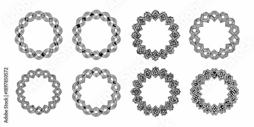 Optical illusion of interwoven circles and rings in grayscale