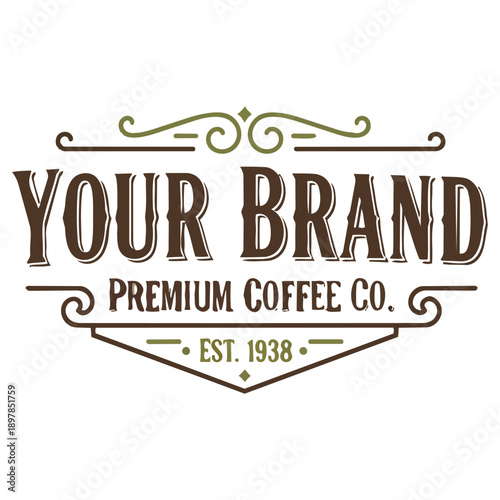 Retro Coffee House Label with Decorative Flourishes and Established Date Header